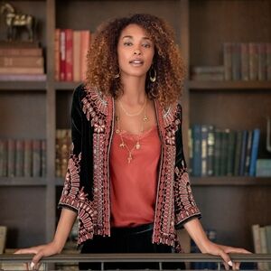 Johnny Was Aurore Embroidered Velvet Bolero Cardigan Jacket XL